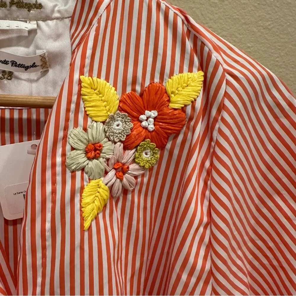 NWT Tuckernuck Le Sarte Pettegole Orange Striped Floral Top Medium - Picture 10 of 12